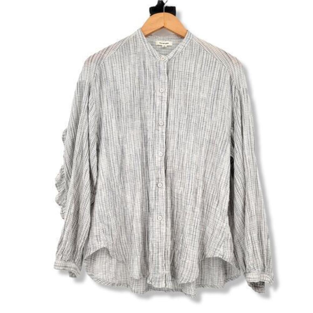 Max Studio Women's Plaid Ruffle Button Down Cotton Shirt Size Medium‎